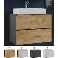 VCM 2-tlg. Waschplatz Waschtisch | Waschbecken Unterschrank Breite 60 cm | Badmöbel Set mit Schubladen | Lendas