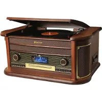 Roadstar HIF-1996D+BT, Holz, 33,45,78 RPM, DAB, DAB+, FM, 40 W, CD, CD-R, CD-RW, Schnell vorwärts, Schnell Rückwärts, Programm, zufällig, Wiederholung