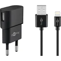Goobay Apple Lightning Ladeset 1 A, Netzteil mit Apple Lightning Kabel 1m (Schwarz)