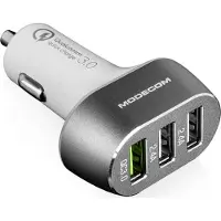 Modecom CU3 QC 3.0 Kfz-Ladegerät, Schwarz, 3 USB-Anschlüsse, Quick Charge 3.0, 12 V, 24 V, Ladestecker für Smartphone und Tablet