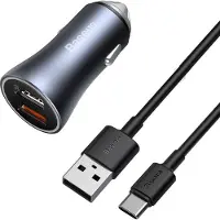 Baseus Schnelles Autoladegerät 2X Usb 40W + Usb Typ C Kabel Grau