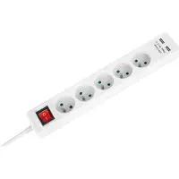Rebel Stromverlängerungskabel 5 Steckdosen + 2 USB-Buchsen mit Schalter 1,5 m