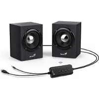 Genius Computerlautsprecher Lautsprecher SP-HF385BT, 2.0, 4 W, schwarz, Lautstärkeregler, BT, Holz, 3,5-mm-