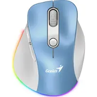 Genius Maus Ergo 9000S Pro, kabellos, Bluetooth, 2400DPI, wiederaufladbar, RGB, blau