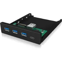 Icy Box IB-HUB1418-i3, 4 Port USB 3.2 Gen 1 Frontpanel für 3,5" Einbauschacht, 3x USB Type A und 1x USB Type-C Anschluss, Schwarz, GL3520 ASM1543, 101 mm, 137 mm, 25 mm, 143 g