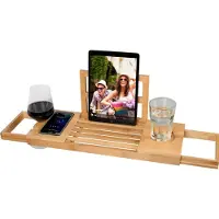 24hShop Badewannenbrett für die Badewanne - Badewannenständer - Ausziehbar 50-92cm - Tablet-Halter - Bambus