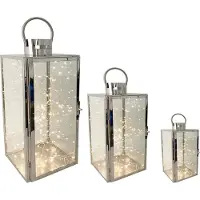 Mojawo 3er Set Edelstahl-Laternen 30/40/53cm + 3 x Gratis LED Tropfen Lichterkette