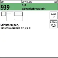 Reyher DIN 939 Stiftschraube M10x120 Stahl 8.8 galvanisch verzinkt