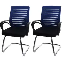Mendler 2er-Set Konferenzstuhl MCW-K51, Besucherstuhl Freischwinger, 150kg belastbar Stoff/Textil blau