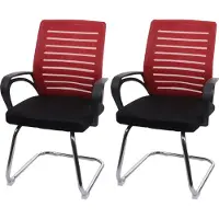 MCW 2er-Set Konferenzstuhl MCW-K51, Besucherstuhl Freischwinger, 150kg belastbar Stoff/Textil rot