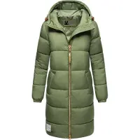 MARIKOO lange Damen Steppjacke mit Kapuze & Kragen – Modell Nomadiaa