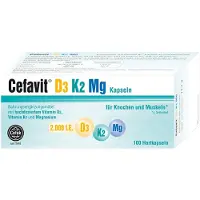 Cefak KG Cefavit 2000 I.E. D3 K2 Mg Kapseln für Knochen und Muskeln, 100 St. Kapseln