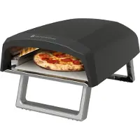 Kitchenbrothers Pizzaofen - Gas - Tischmodell - Klappbar - Pizzastein - Doppelbrenner - Pizzamaker - Pizzaofen für Draußen - Schwarz/Grau