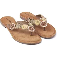 Lazamani Pantoletten Damen Beige Leder