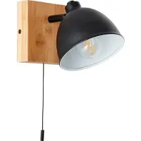 Brilliant schwarze Wandleuchte Celia | matt schwarz/bambus | Metall/Bambus | schwenkbarer Kopf | Zugschalter | 1x E14 max. 28 W
