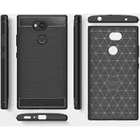 König Design Hülle Handy Schutz für Sony Xperia L2 Case Cover Bumper Carbon Optik Etuis Blau