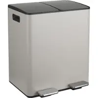 Spirella Mülleimer Mülltrennsystem Mülltrennung mit Deckel 40 L (2x20 Liter) mit Inneneimer große Abfallbehälter Abfalleimer Treteimer Edelstahl Taupe