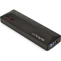 StarTech.com .com 7 Port USB 3.0 Hub plus dediziertem Ladeport - 5Gbps - 2 x 2,4A Port, USB 3.2 Gen 1 (3.1 Gen 1) Type-B, USB 3.2 Gen 1 (3.1 Gen 1) Type-A, 5000 Mbit/s, Schwarz, Kunststoff, Status