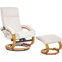 Beliani Massagesessel Hellbeige Stoffbezug mit Fußhocker Heizfunktion Liegeoption Timer Drehbar Holzbeine Büro Arbeitszimmer Drehsessel Fernsehsessel