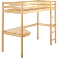 Beliani Hochbett Hellbraun aus Kiefernholz 90 x 200 cm mit Schreibtisch Lattenrost Etagenbett Stockbett für Kinderzimmer