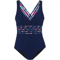 LASCANA Badeanzug "Exotic", Damen, Gr. 38, Cup C, blau (navy), Recycling-Polyamid, unifarben, Badeanzüge Badeanzug, mit modisch überkreuzten Trägern