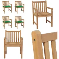 vidaXL Gartenstühle 4 Stk. mit Grünen Kissen Massivholz Teak - Gartenstuhl - Gartenstühle - Gartensessel - Holzstuhl