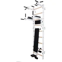 BenchK Sprossenwand 723W, 67 cm breit, 2,40 m hoch, mit Klimmzugstange PB2W, Dipbarren DB1W und Bank B1W