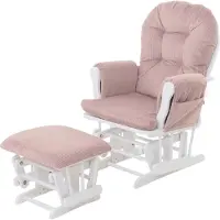 Mendler Relaxsessel MCW-C76, Schaukelstuhl Sessel Schwingstuhl mit Hocker Stoff Cord 320g/m² rosa Gestell weiß