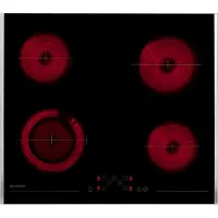 Sharp Glaskeramikkochfeld KH-6V08FT0K-EU 60 cm Bräterzone Seitlicher Edelstahlrahmen Restwärmeanzeige