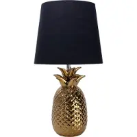 Näve Tischleuchten - Keramik-Tischleuchte "ANANAS" schwarz-gold, Tischlampe im Klassik Stil, aus Keramik in gold, 45 cm hoch, Ø 23 cm, E14-Fassung – Schnurschalter