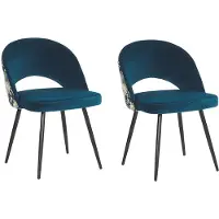 Beliani Esszimmerstuhl 2er Set Blau Polsterbezug mit Metallbeinen und floralem Muster abgerundete Form Wohnzimmer Esszimmer Küche Modern