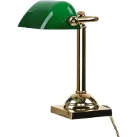 Licht-Erlebnisse Bankerlampe Grün Gold E14 27,5 cm Glas Messing Jugendstil Bankerleuchte
