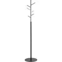 Haku Garderobenständer , 6 Haken mit jeweils 5 kg Tragkraft, Ø 360 x H 1700 mm, Stahlrohr pulverbeschichtet/Holz/Metall, grau-schwarz