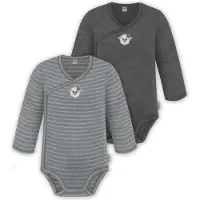 Normani 2er Set Unisex Baby Wickelbody Langarm-Strampler Einteiler aus Merinowolle - 9351
