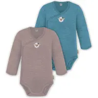 Normani 2er Set Unisex Baby Wickelbody Langarm-Strampler Einteiler aus Merinowolle - 9351