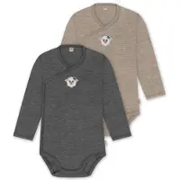 Normani 2er Pack Bio Baby-Body Langarm Wickelbody aus Merinowolle für Junge und Mädchen - 9353