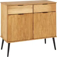 Beliani Sideboard Hellbraun aus Kiefernholz mit 2 Schubladen 2 Türen Geriffelte Optik Modern Elegant Aufbewahrung für Wohnzimmer Schlafzimmer