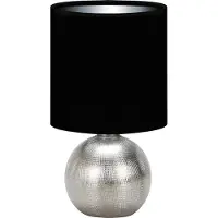 Licht-Erlebnisse Nachttischlampe Keramik Stoff 29,5 cm in Silber Schwarz E14 rund Modern Keramikleuchte