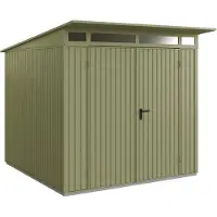 Hörmann , Metall-Gerätehaus Berry Classic mit Pultdach Typ 2, 248 x 283 cm, schilfgrün, 7 m², 2-flüglige Tür