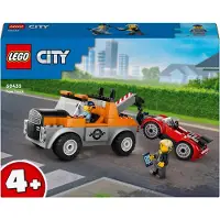 LEGO City Abschleppwagen mit Sportauto, Spielzeug-Auto für Jungen und Mädchen ab 4 Jahren, Geburtstagsgeschenk für Kinder, LKW-Spielzeug mit 2 Minifiguren und Zubehör wie einem Cochlea-Implantat 60435