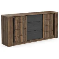 CALICOSY Enfilade MONACO - Dekor Eiche und Schwarz - 2 Türen + 3 Schubladen - L206 x P44,9 x H94 cm - CBA MEUBLES