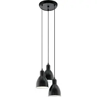 Eglo Pendellampe Priddy, 3 flammige Vintage Pendelleuchte im Industrial Design, Retro Hängelampe aus Stahl, Farbe: Schwarz, weiß, Fassung: E27