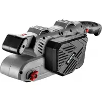 Graphite Bandschleifmaschine 900W, endloses Band 75x533 mm, Schleifbandvorschub 200-400 m/min, aktive Schleiffläche 75 x 135 mm, 3,4 kg, Staubbehälter, Griff für stationären Einsatz, 2 Klemmen
