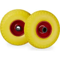 Relaxdays Sackkarrenrad Set, pannensicher, 3.00-4 Vollgummireifen, Stahlfelge, 25mm Achse, 100 kg, 260x85mm, gelb-rot