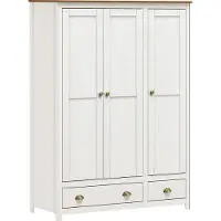 Möbilia Kleiderschrank | 3 Türen, 2 Schubladen | Kiefer massiv | B 136 x T 54 x H 185 cm | weiß-braun | 19020021 | Serie SCHRANK