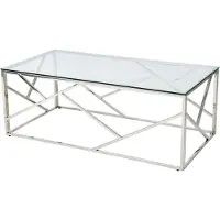 SalesFever Couchtisch 120 cm | Tischplatte 8 mm Sicherheitsglas | Gestell rostfreier Edelstahl | rechteckig | B 120 x T 60 x H 45 cm | silber – klar