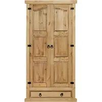 Möbilia Kleiderschrank | mit 2 Türen, 1 Schublade | Kiefer-Holz massiv | naturfarben gewachst | B 102 x T 56 x H 205 cm | 19020066 | Serie SCHRANK