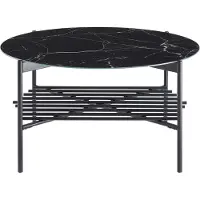 SalesFever Couchtisch Ø 84 cm | rund | 6 mm Glasplatte in Marmoroptik | Metallgestell | B 84 x T 84 x H 43 cm | Schwarz