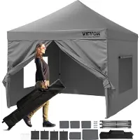 Vevor Pavillon 304,8x304,8x320cm Gartenzelt 500D PU-Silber-Gewebe Faltpavillon höhenverstellbar inkl. Aufbewahrungstasche Partyzelt 6-8 Personen Pop up Zelt Faltzelt Gartenpavillon für Campingausflug