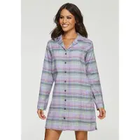 Vivance Nachthemd DREAMS, Damen, Gr. 32, N-Gr, lila (lila, mint, kariert), Flanell, Obermaterial: 100% Baumwolle, kariert, kurz, V-Ausschnitt, Kleider Nachthemd, aus kuschelig weichem Flanell